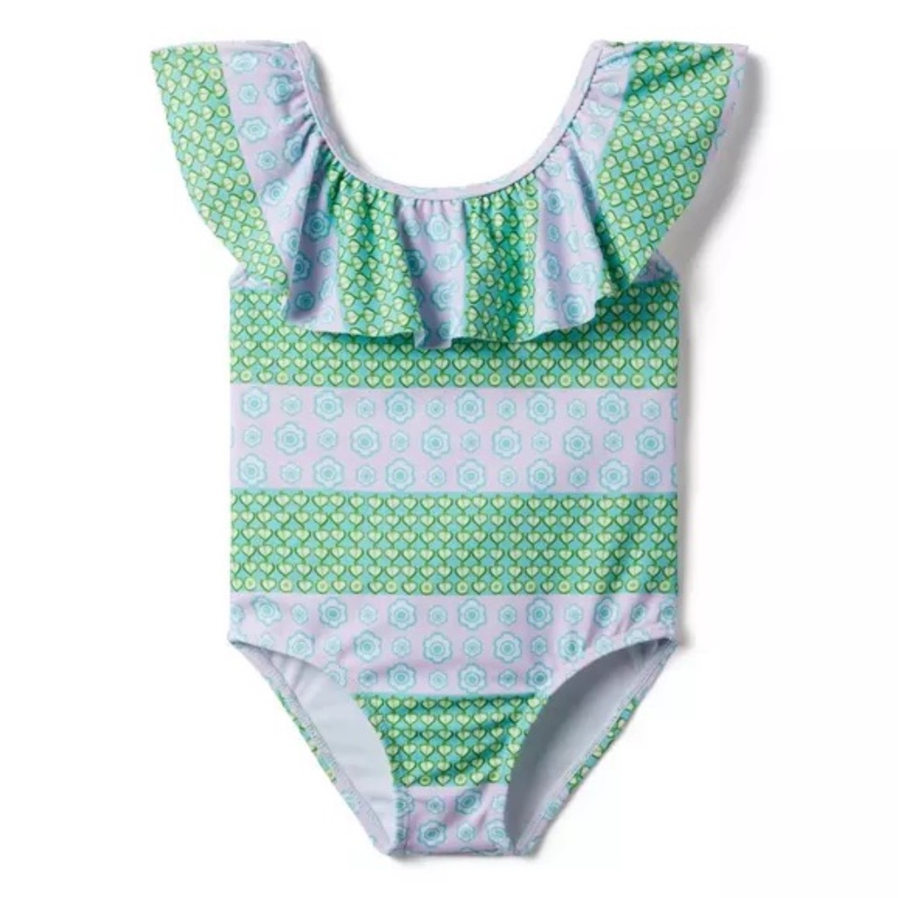 NWT Janie and Jack Recycled Geo Floral Striped one Piece Swimsuit 4